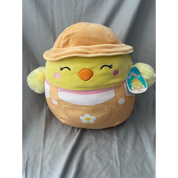 Squishmallows 13 1/2" Aimee Chick Overalls Gardener Kellytoy Easter Spring Hat - Picture 1 of 9